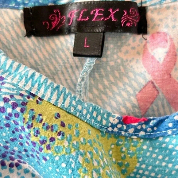 Flex Scrub Top Breast Cancer Awareness Stretchy W/Side Seam Pockets Size Large - Picture 7 of 9